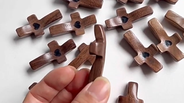 Spiritual Comfort Cross - Handcrafted Solid Black Walnut Pocket Cross for Prayer & Anxiety Relief