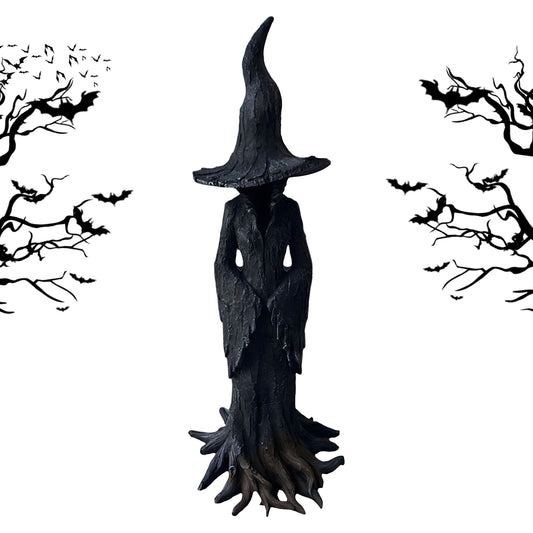 Witch Statue - Gothic Halloween Decor, Crafted Desktop Ornament - Resin Wizard Figurine, Dark Magic Curse Theme, Vintage Witchcraft Collectible for Home, Office & Haunted House (11.8" Tall)