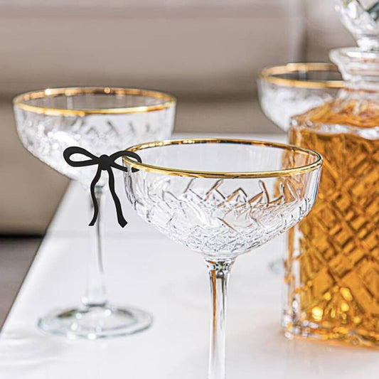 Black Bow Wine Glass Charms - 50Pcs Reusable Drink Markers for Weddings & Parties | Elegant Acrylic Tags