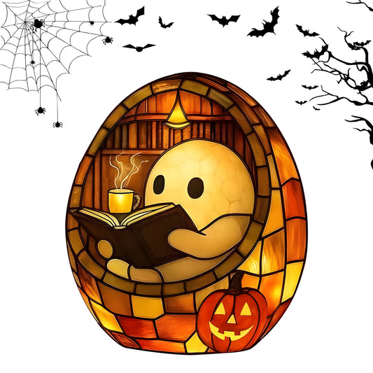 Ghost Reader LED Night Light - Cute Halloween Book Lamp for Cozy Reading & Spooky Decor