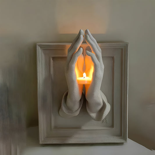 Praying Hands Candle Holder – Spiritual Home Decor for Meditation, Prayer & Sympathy Gifts – Elegant 3D Wall Sconce & Table Centerpiece for Church, Office or Living Room