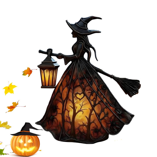 Enchanting Gothic Witch Lamp - Handcrafted Stained Glass Halloween Night Light for Spooky Indoor Home Decor, Shelf Mantels, and Gothic Accent Lighting