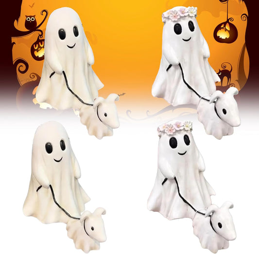 Ghost Walking Dog Statue - Handmade Halloween Decor, Cute & Creepy Pet Figurine for Home, Garden, Party & Gift