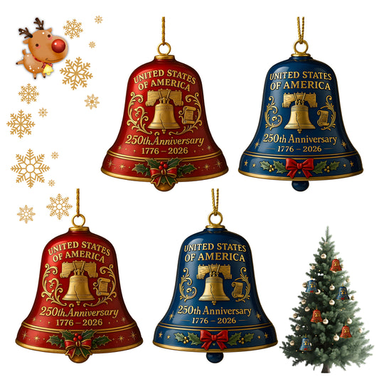 250th Anniversary Bell Ornament – Patriotic Keepsake, Handcrafted Metal Guardian Bell, USA Independence Decor, Christmas Tree Ornament & Heritage Display, Red & Blue Collector’s Piece