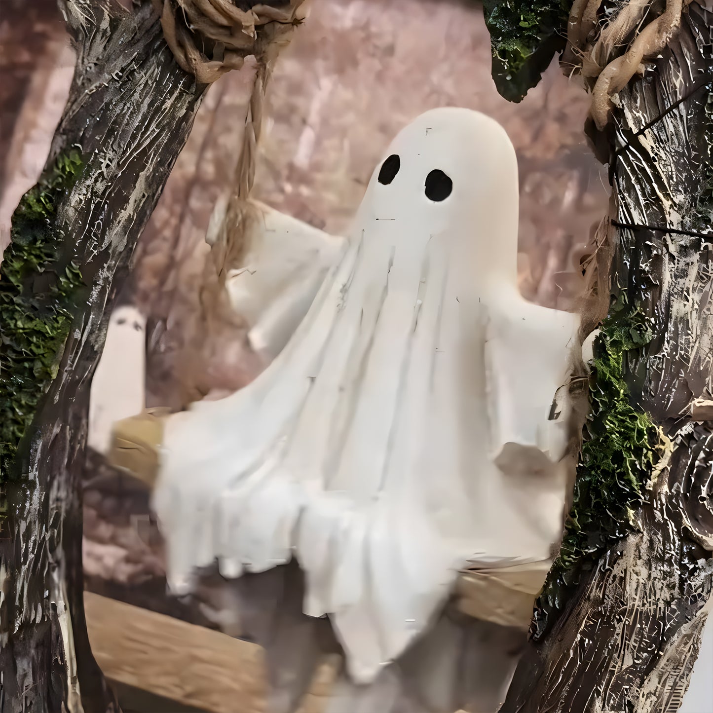 Spooky & Sweet Ghost on a Tree Swing – Whimsical Halloween Decor for Home & Garden