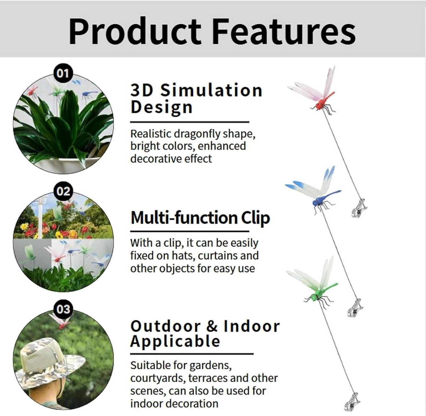 3D Fake Dragonfly Clips – Vibrant Outdoor Decor & Natural Fly Repellent for Garden, Patio, Dragonfly Garden Stakes Decor