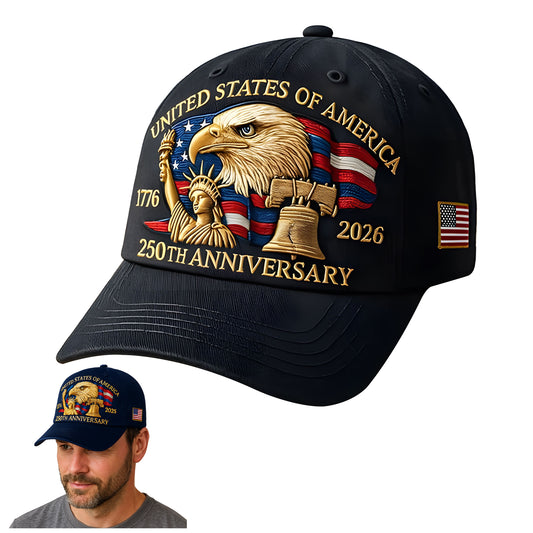 Eagle & Liberty United States 250th Anniversary Hat, Celebrate 250 Years of American Pride - Adjustable Patriotic Baseball Cap for Men & Women