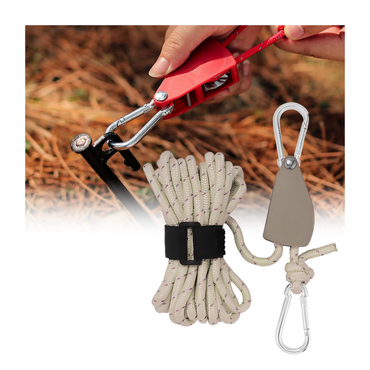 Portable Adjustable Fix Camping Rope with Ratchet Pulley – Heavy-Duty 420lbs Capacity, Quick-Release Tent Guy Lines for Canopy, Kayak, Canoe & Outdoor Gear