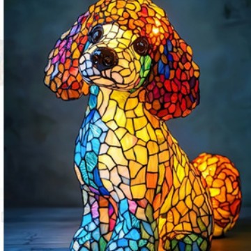 3D Dog Stained Resin Table Lamp - Cute Pet Themed LED Night Light for Home Decor, Unique Gift for Dog Lovers, Birthday & Holiday Present