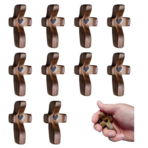 Spiritual Comfort Cross - Handcrafted Solid Black Walnut Pocket Cross for Prayer & Anxiety Relief