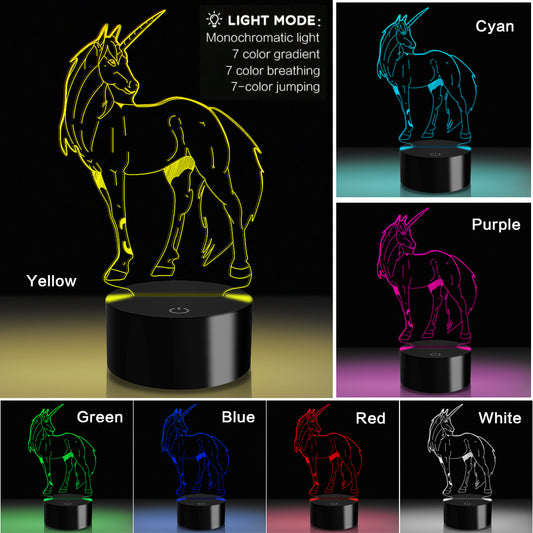 3D LED Night Light Unicorn with 7 Colors Light for Home Decoration