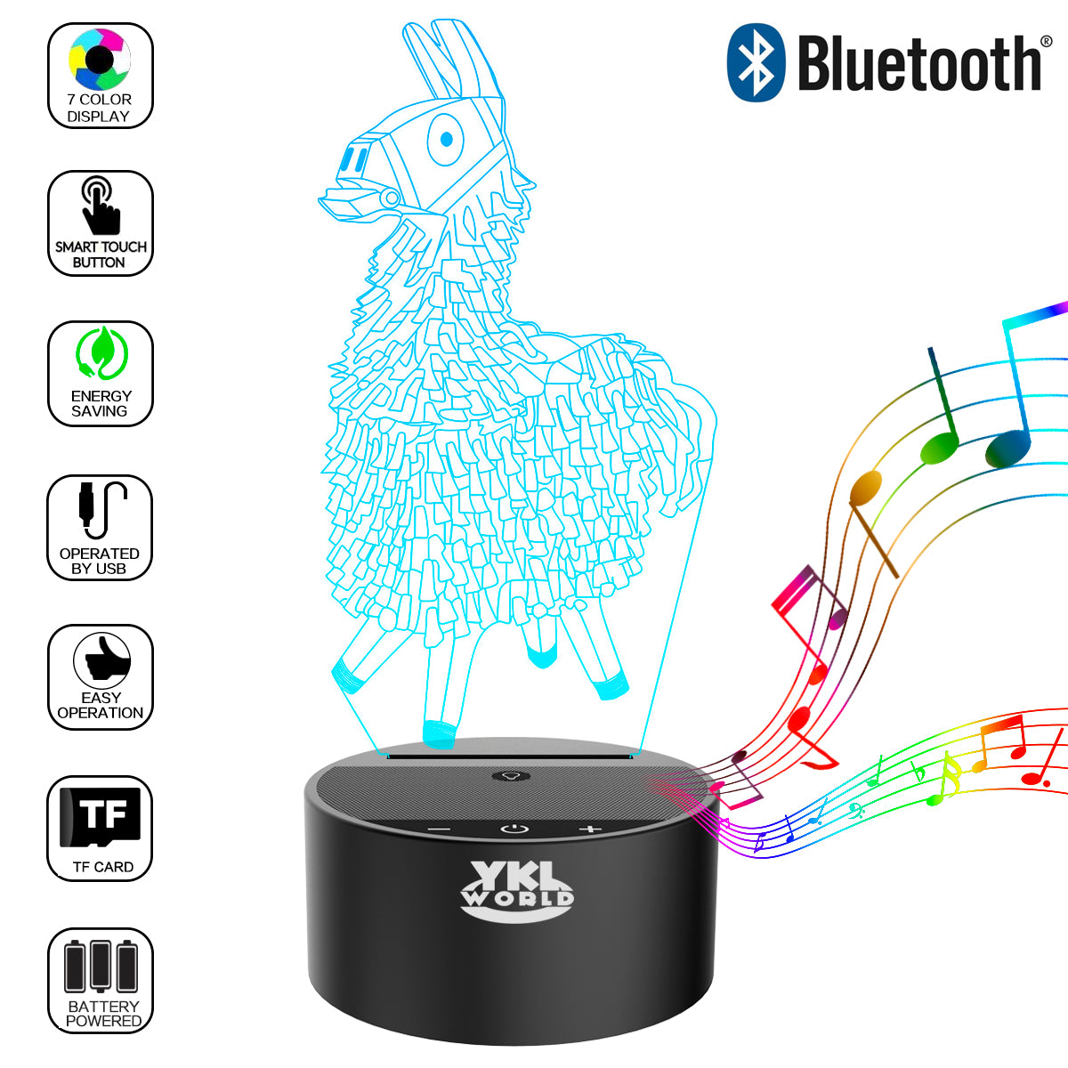 3D Illusion Lamp Alpaca LED Night Light with Bluetooth Speaker