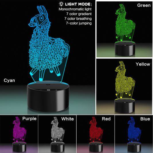 3D Illusion Lamp Alpaca LED Night Light with Bluetooth Speaker