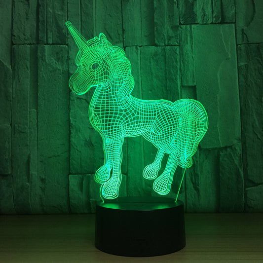Novelty Unicorn 3D Illusion Lamp Led Night Light with 7 Colors Flashing