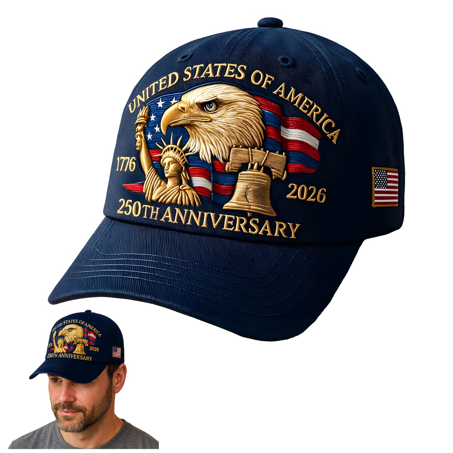 Eagle & Liberty United States 250th Anniversary Hat, Celebrate 250 Years of American Pride - Adjustable Patriotic Baseball Cap for Men & Women