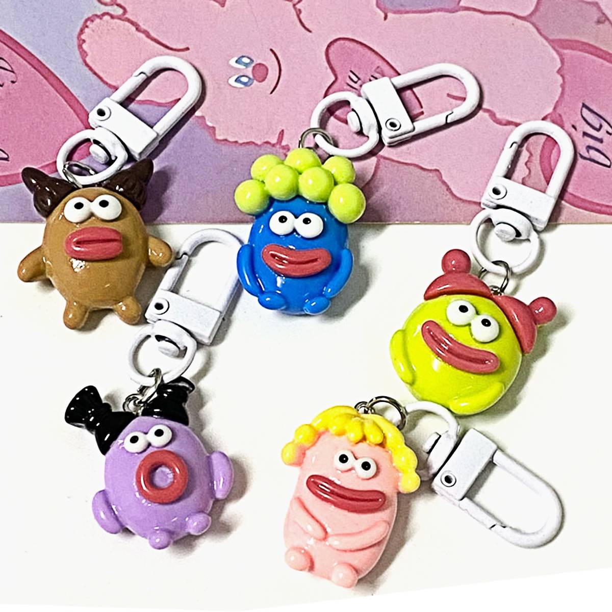 5 Pcs Various Cute And Quirky Keychain Charms, Cute Sausage Mouth Keychain, Backpack Rebellion!  Sausage Mouth Monster Plush Pendant