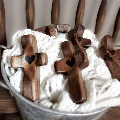 Spiritual Comfort Cross - Handcrafted Solid Black Walnut Pocket Cross for Prayer & Anxiety Relief