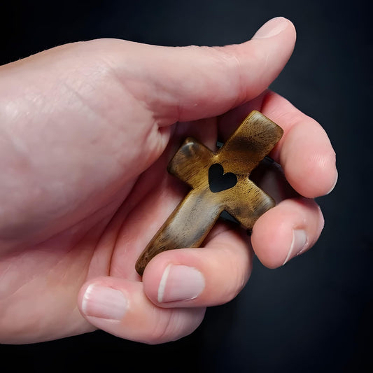 Spiritual Comfort Cross - Handcrafted Solid Black Walnut Pocket Cross for Prayer & Anxiety Relief