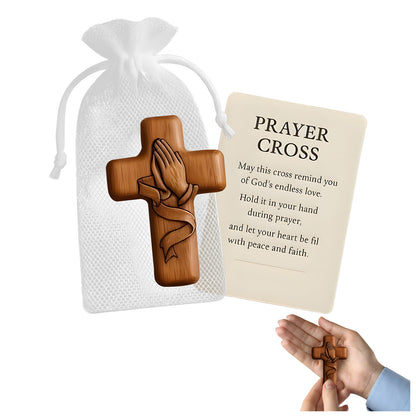 Handheld Wooden Prayer Cross for Anxiety Relief - Pocket Comfort Cross with Prayer Card, Inspirational Gifts for Women & Men, Religious Keepsake for Daily Devotion