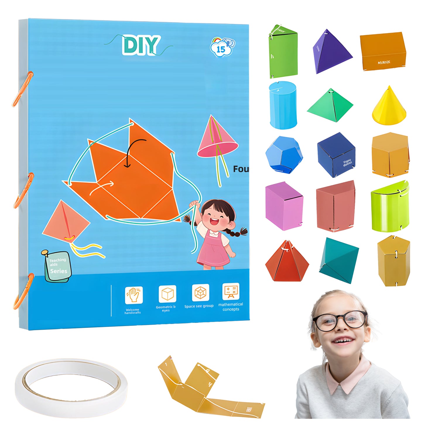 Interactive 3D Geometry Learning Book – Pull-String Pop-Up Models for Kids & Beginners | 9/12/15 Shapes | Safe, Hands-On Math Tool for Spatial Thinking
