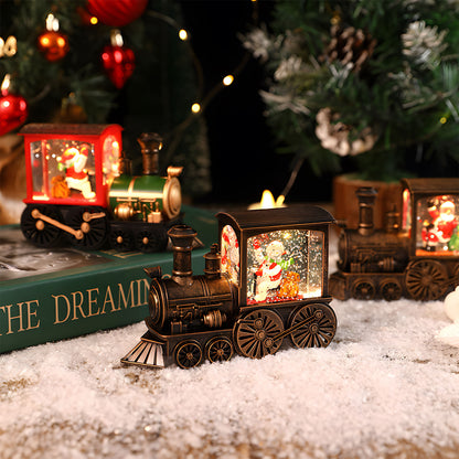 Magical Santa's Musical Water Lantern Train with Swirling Glitter – USB & Battery Operated Christmas Lighted Decor