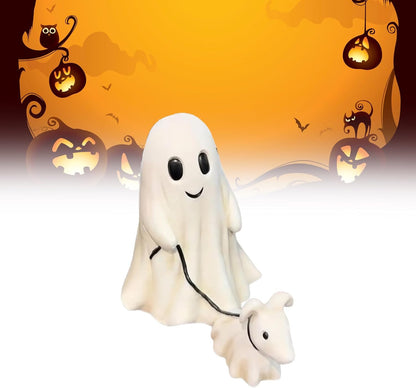 Ghost Walking Dog Statue - Handmade Halloween Decor, Cute & Creepy Pet Figurine for Home, Garden, Party & Gift