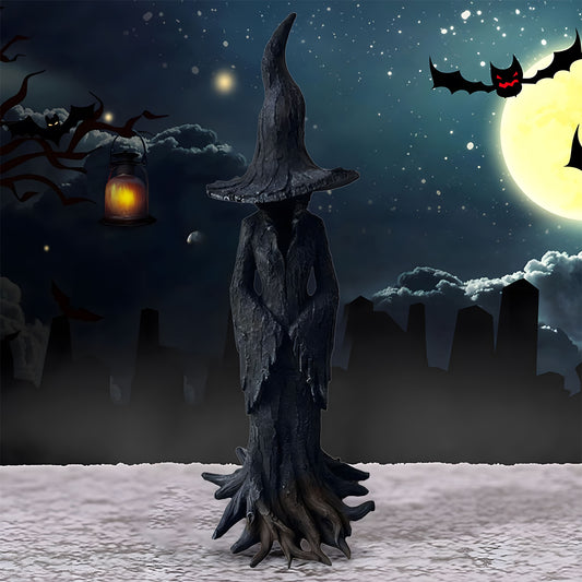 Witch Statue - Gothic Halloween Decor, Crafted Desktop Ornament - Resin Wizard Figurine, Dark Magic Curse Theme, Vintage Witchcraft Collectible for Home, Office & Haunted House (11.8" Tall)