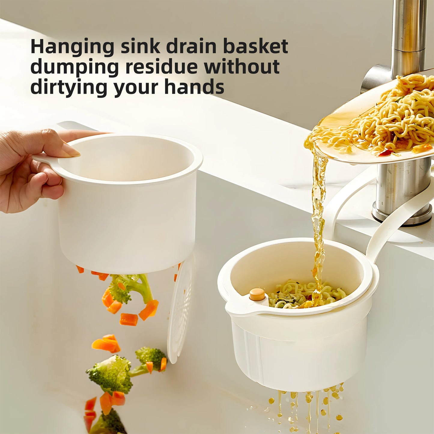 Automatic Push-Down Sink Strainer Basket – One-Touch Drain, No-Tool Faucet Hanging Organizer for Sponges, Veggies & Dishware | Rust-Proof, Space-Saving Kitchen Must-Have