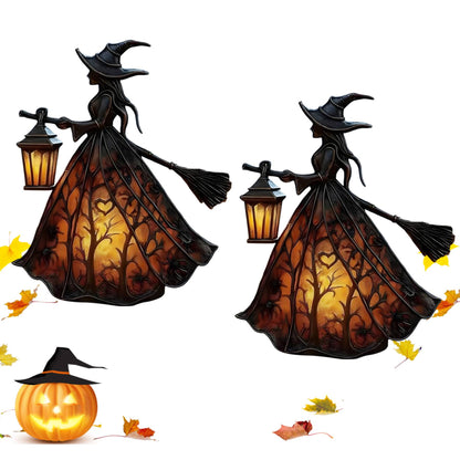 Enchanting Gothic Witch Lamp - Handcrafted Stained Glass Halloween Night Light for Spooky Indoor Home Decor, Shelf Mantels, and Gothic Accent Lighting