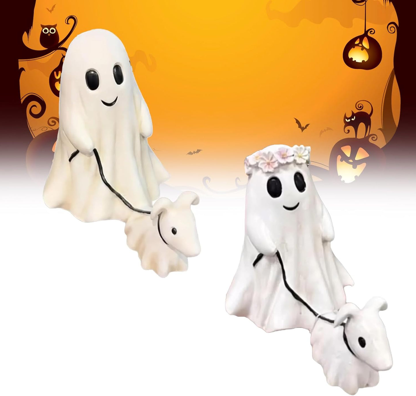 Ghost Walking Dog Statue - Handmade Halloween Decor, Cute & Creepy Pet Figurine for Home, Garden, Party & Gift