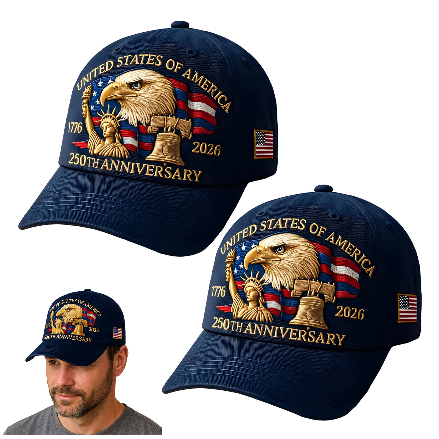 Eagle & Liberty United States 250th Anniversary Hat, Celebrate 250 Years of American Pride - Adjustable Patriotic Baseball Cap for Men & Women