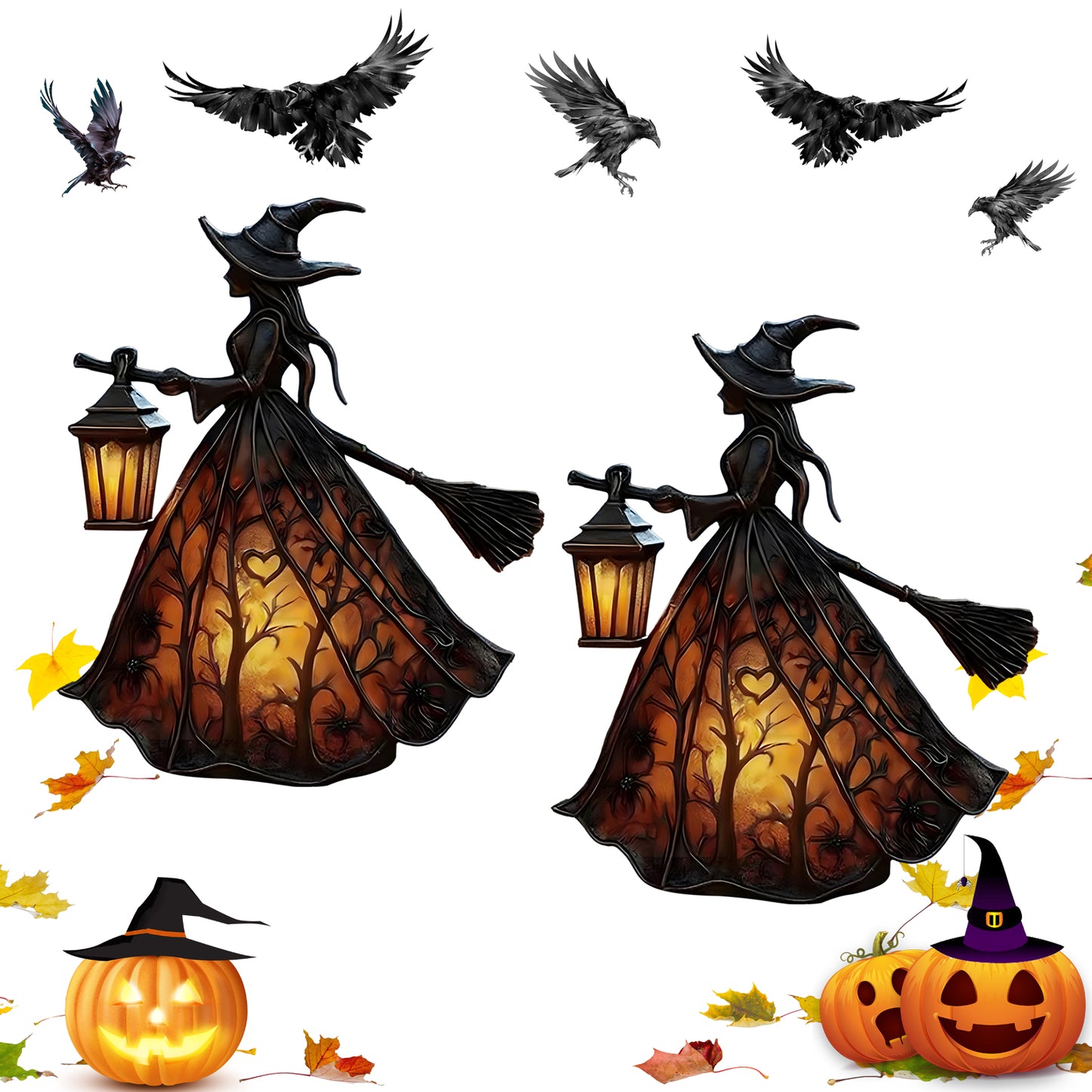 Enchanting Gothic Witch Lamp - Handcrafted Stained Glass Halloween Night Light for Spooky Indoor Home Decor, Shelf Mantels, and Gothic Accent Lighting