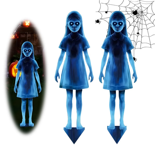 Spooky Twin Girls Halloween Yard Stakes – 16" Horror Zombie Decor for Outdoor Haunted Gardens, Trick-or-Treat Displays & Cemetery-Themed Parties – Rust-Proof Iron Lawn Signs