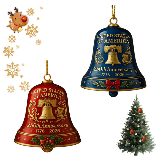 250th Anniversary Bell Ornament – Patriotic Keepsake, Handcrafted Metal Guardian Bell, USA Independence Decor, Christmas Tree Ornament & Heritage Display, Red & Blue Collector’s Piece