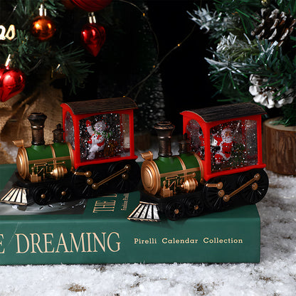 Magical Santa's Musical Water Lantern Train with Swirling Glitter – USB & Battery Operated Christmas Lighted Decor