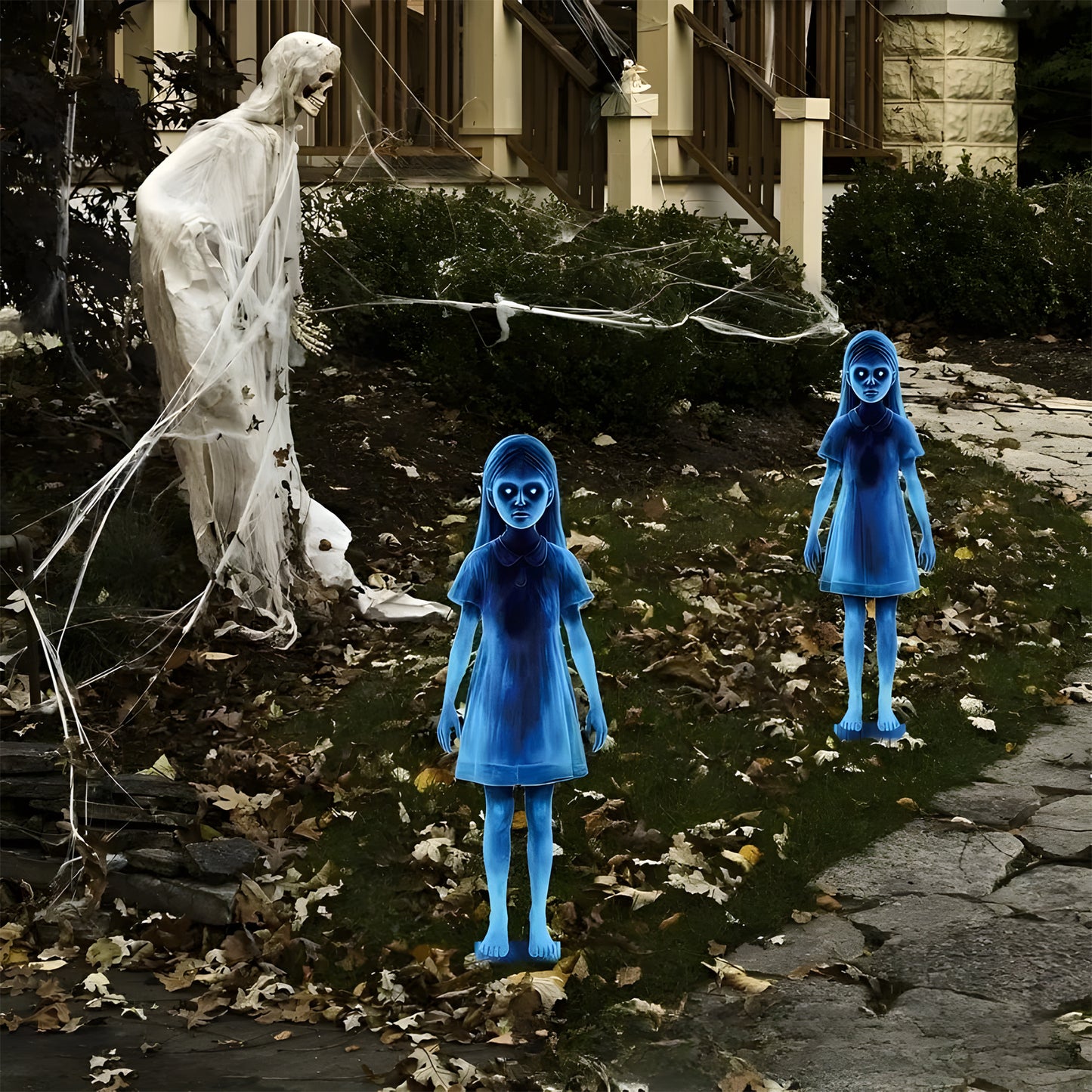 Spooky Twin Girls Halloween Yard Stakes – 16" Horror Zombie Decor for Outdoor Haunted Gardens, Trick-or-Treat Displays & Cemetery-Themed Parties – Rust-Proof Iron Lawn Signs