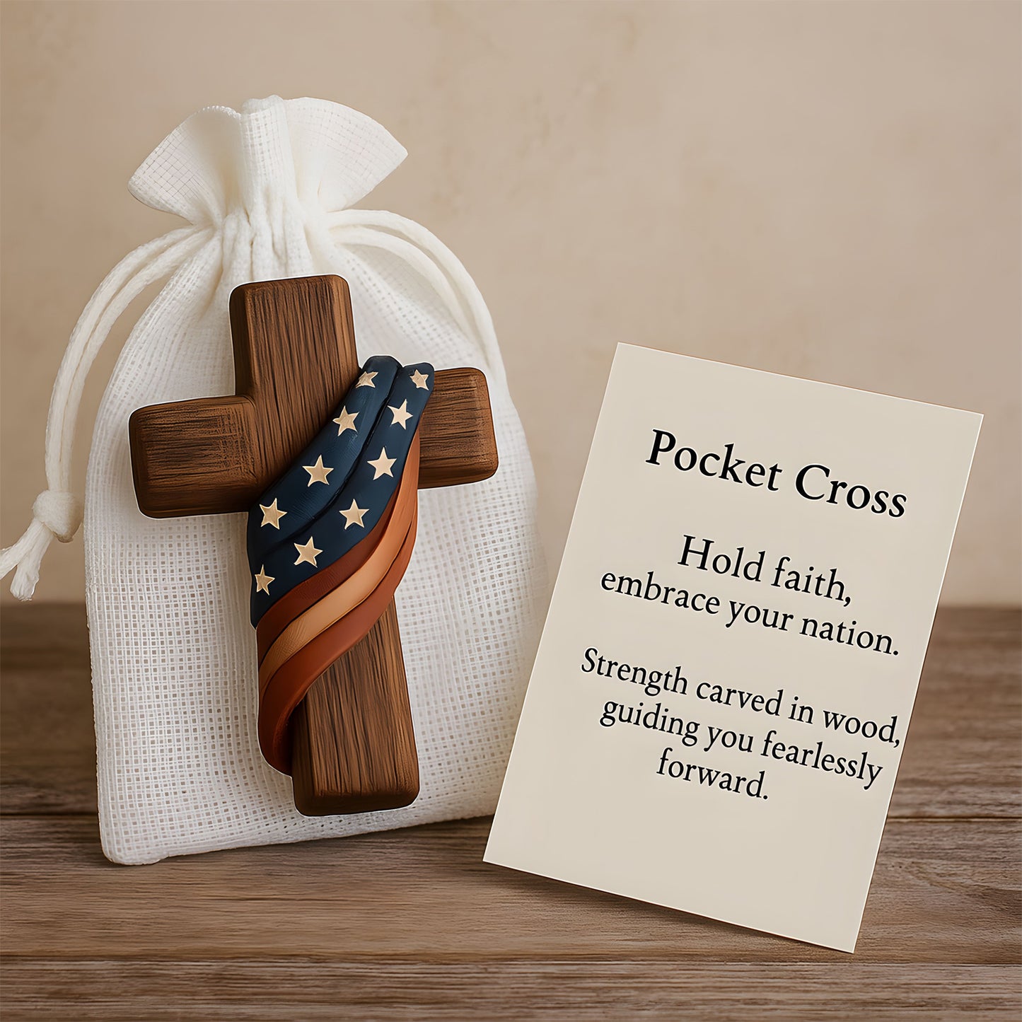 Handheld Wooden Prayer Cross for Anxiety Relief - Pocket Comfort Cross with Prayer Card, Inspirational Gifts for Women & Men, Religious Keepsake for Daily Devotion