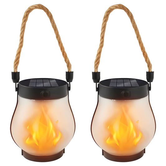 Flickering Flame Solar Lantern Outdoor Lights – Realistic Dancing Flame, Auto Light Sensor, Solar/USB-C Charging, Waterproof