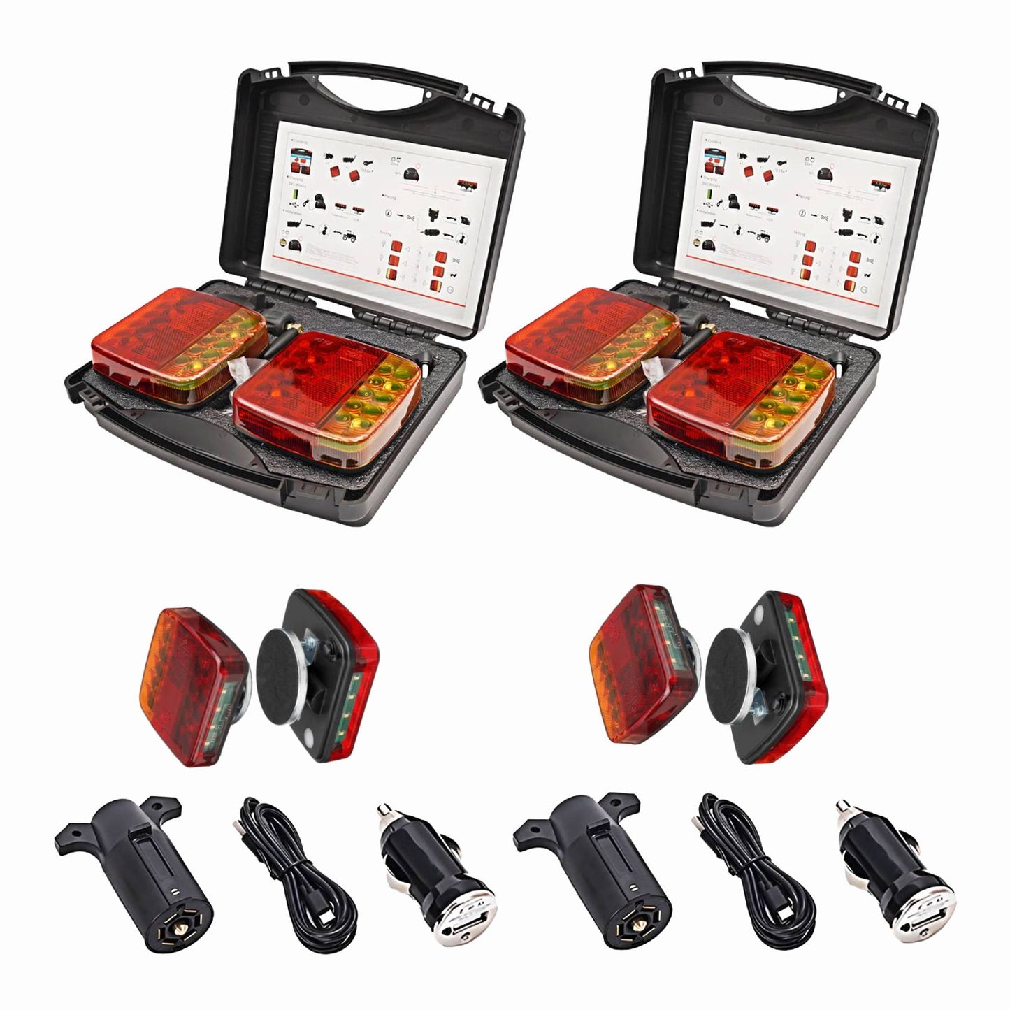 Wireless Magnetic Trailer Lights - Brake/Turn/Stop Signals, IP65 Waterproof, 12V Rechargeable for Trucks/RVs/Boats