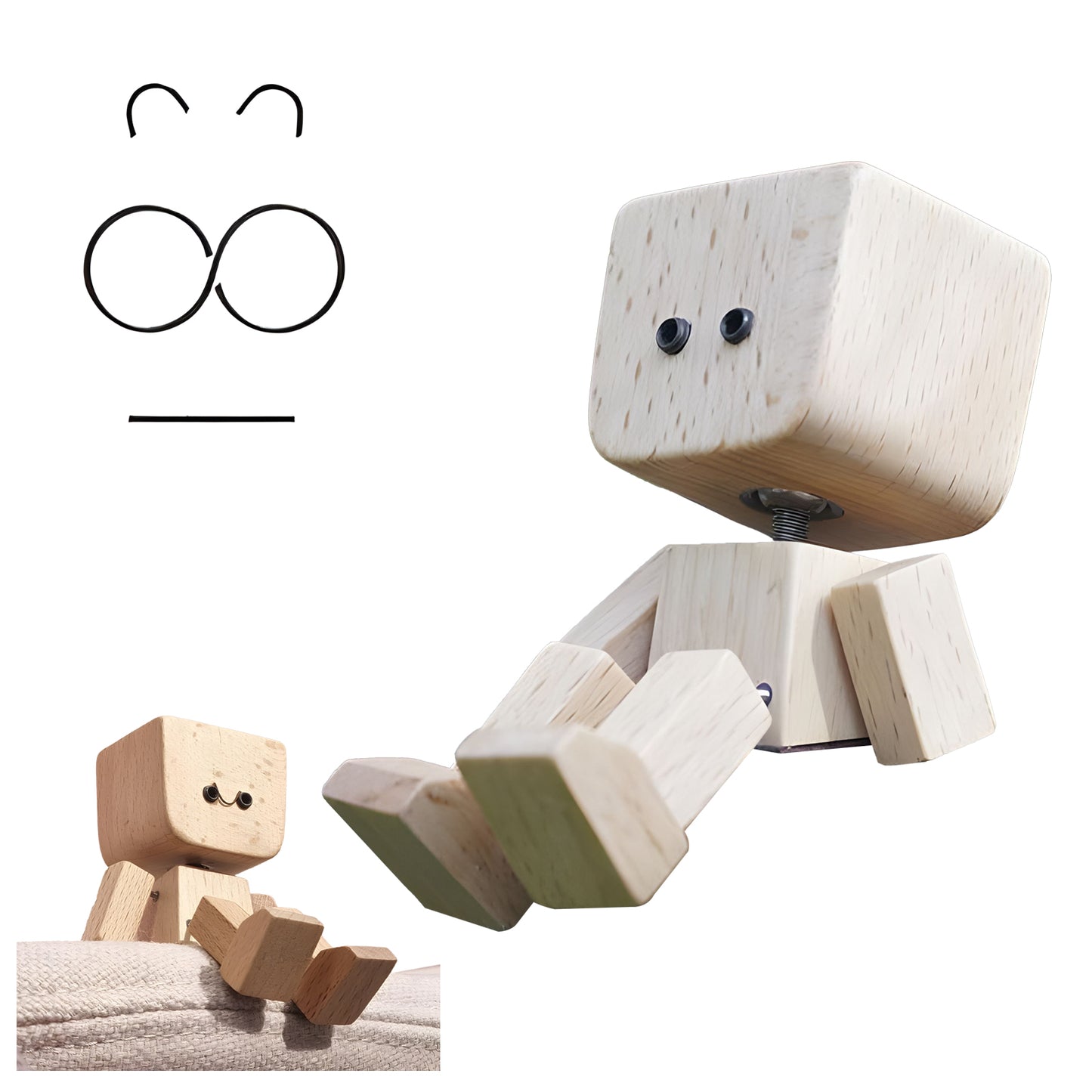 Handmade Shaking Wooden Man Figurine - Quirky Motion-Activated Dashboard & Desk Decor, Fun Wooden Doll for Car & Office, Unique Eco-Friendly Gift