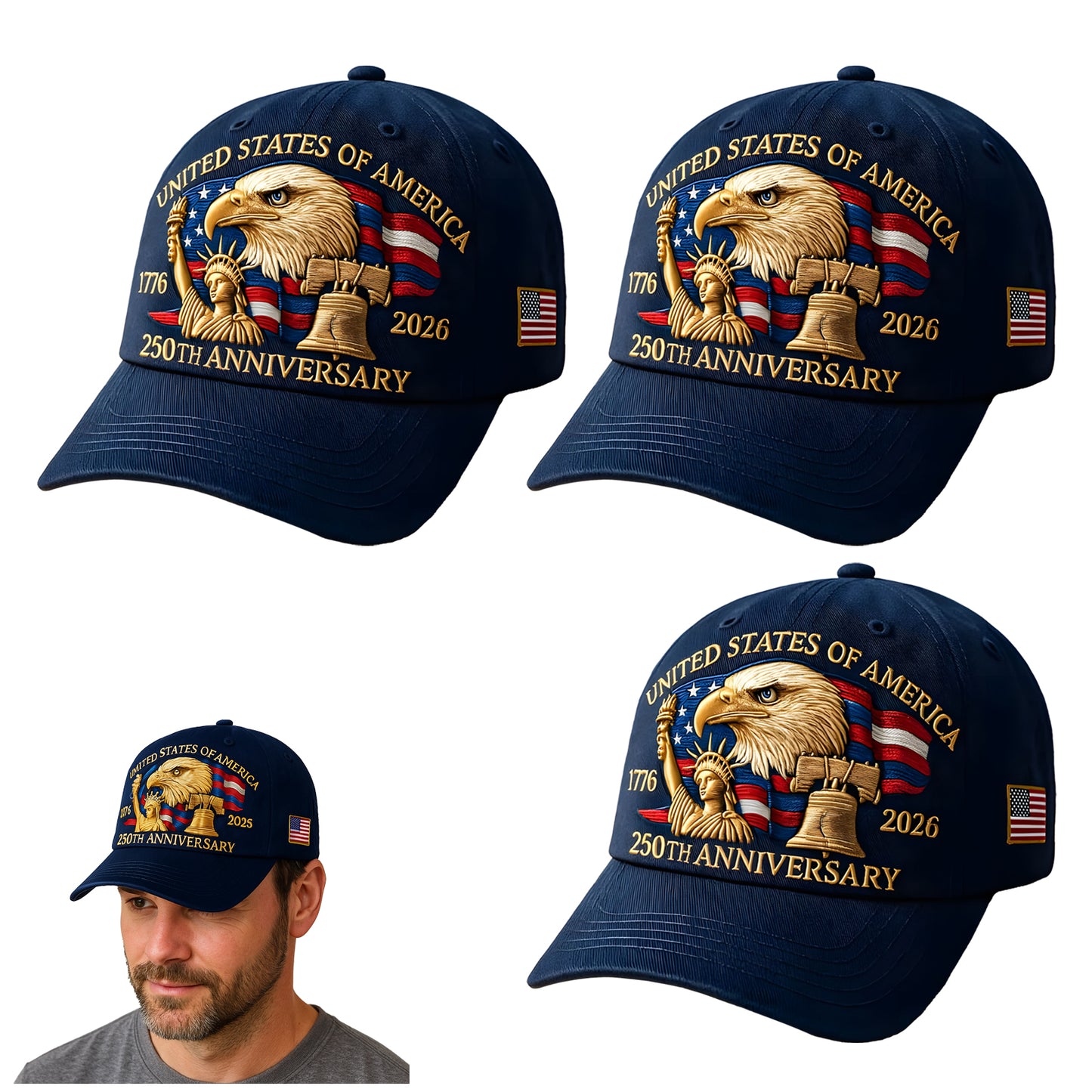 Eagle & Liberty United States 250th Anniversary Hat, Celebrate 250 Years of American Pride - Adjustable Patriotic Baseball Cap for Men & Women