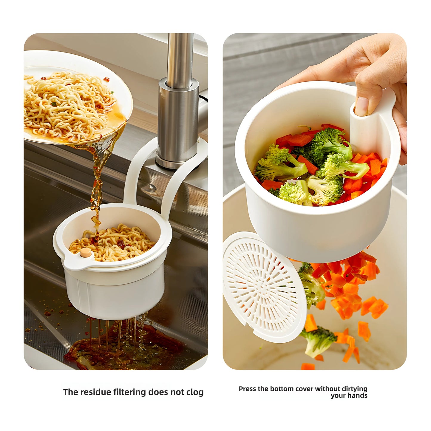 Automatic Push-Down Sink Strainer Basket – One-Touch Drain, No-Tool Faucet Hanging Organizer for Sponges, Veggies & Dishware | Rust-Proof, Space-Saving Kitchen Must-Have