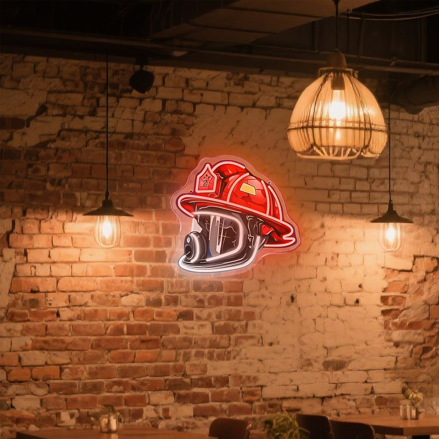 Firefighter Helmet Neon Sign – LED Wall Art for Home & Office, USB-Powered Gift for Firefighters