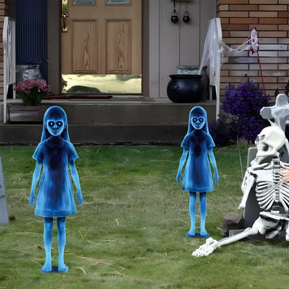 Spooky Twin Girls Halloween Yard Stakes – 16" Horror Zombie Decor for Outdoor Haunted Gardens, Trick-or-Treat Displays & Cemetery-Themed Parties – Rust-Proof Iron Lawn Signs