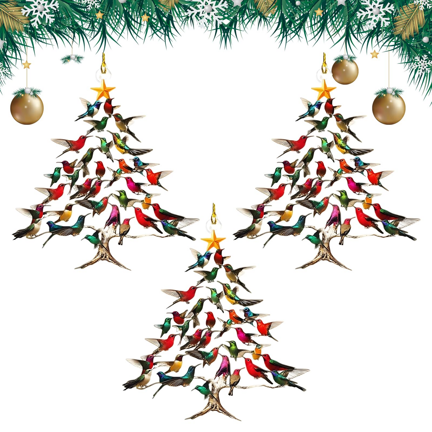 Vibrant Hummingbird Christmas Ornament – Handcrafted Stacked Bird Decor for Tree, Home, or Garden | Perfect Gift for Nature Lovers & Bird Enthusiasts