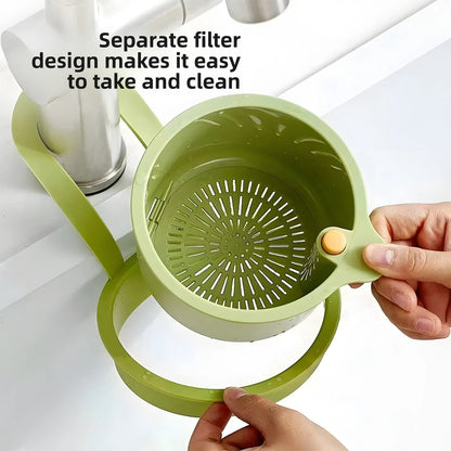 Automatic Push-Down Sink Strainer Basket – One-Touch Drain, No-Tool Faucet Hanging Organizer for Sponges, Veggies & Dishware | Rust-Proof, Space-Saving Kitchen Must-Have