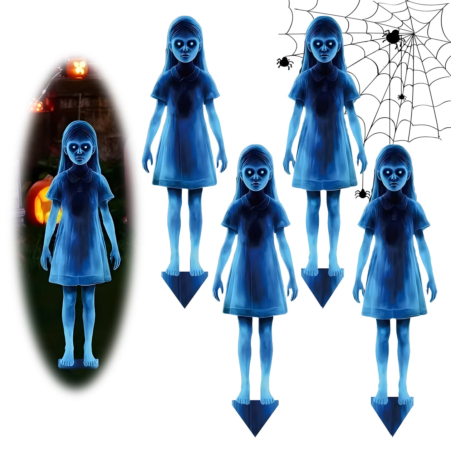 Spooky Twin Girls Halloween Yard Stakes – 16" Horror Zombie Decor for Outdoor Haunted Gardens, Trick-or-Treat Displays & Cemetery-Themed Parties – Rust-Proof Iron Lawn Signs