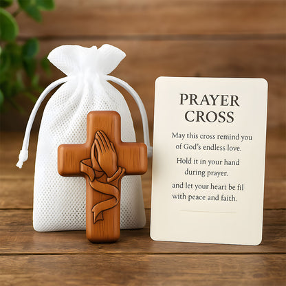 Handheld Wooden Prayer Cross for Anxiety Relief - Pocket Comfort Cross with Prayer Card, Inspirational Gifts for Women & Men, Religious Keepsake for Daily Devotion