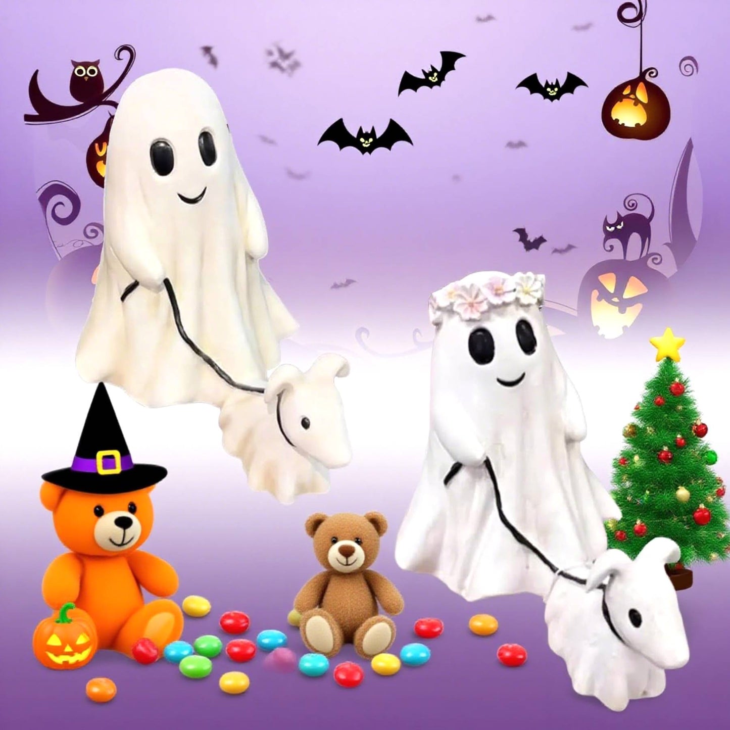 Ghost Walking Dog Statue - Handmade Halloween Decor, Cute & Creepy Pet Figurine for Home, Garden, Party & Gift