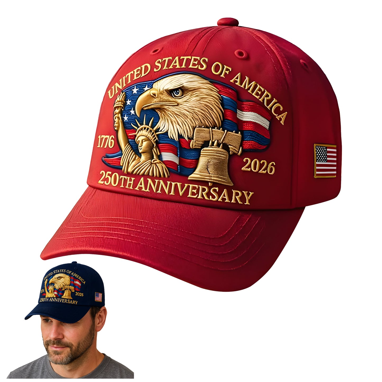 Eagle & Liberty United States 250th Anniversary Hat, Celebrate 250 Years of American Pride - Adjustable Patriotic Baseball Cap for Men & Women